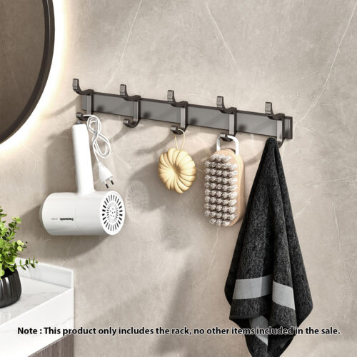2x 37cm Wall Mounted Towel Rack Space-Saving Hanger Organiser with Durable Hooks - Image 2