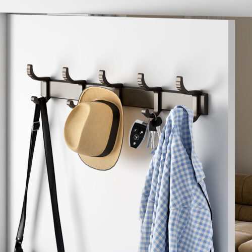 2x 37cm Wall Mounted Towel Rack Space-Saving Hanger Organiser with Durable Hooks - Image 5