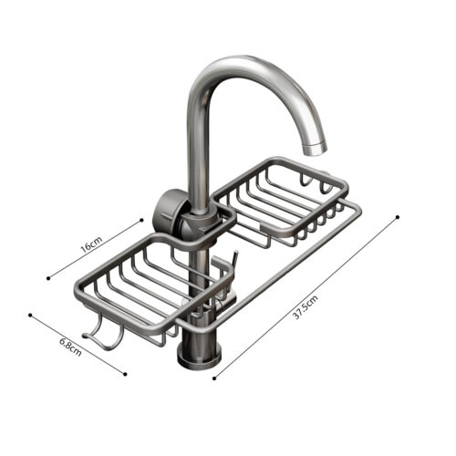 2xDark Grey Kitchen Sink Organiser Faucet Soap Sponge Caddy Rack Drainer with Towel Bar Holder - Image 6
