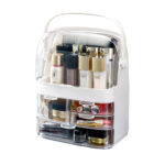 3 Tier White Countertop Makeup Cosmetic Storage Organiser Holder Jewelry Storage Box with Handle