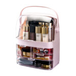 3 Tier Pink Countertop Makeup Cosmetic Storage Organiser Holder Jewelry Storage Box with Handle