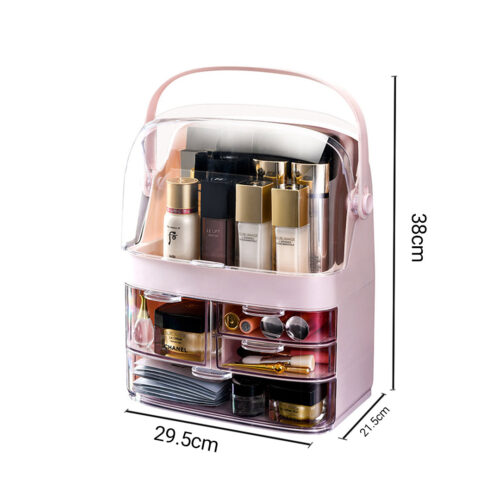 3 Tier Pink Countertop Makeup Cosmetic Storage Organiser Holder Jewelry Storage Box with Handle - Image 2