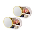 2x 39cm Oval Wall-Mounted Mirror Storage Box Vanity Mirror Rack Bathroom Adhesive Shelf Organiser