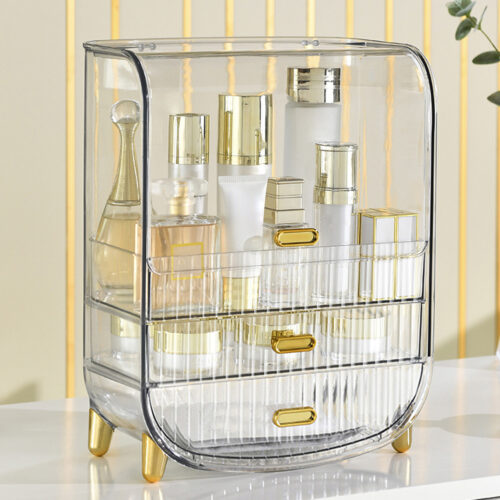 3 Tier Transparent Countertop Cosmetic Storage Makeup Perfume Display Stand Shelf Drawer Organiser - Image 3