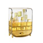 3 Tier Golden Yellow Countertop Cosmetic Storage Makeup Perfume Display Stand Shelf Drawer Organiser