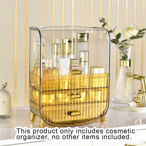 3 Tier Golden Yellow Countertop Cosmetic Storage Makeup Perfume Display Stand Shelf Drawer Organiser - Image 2
