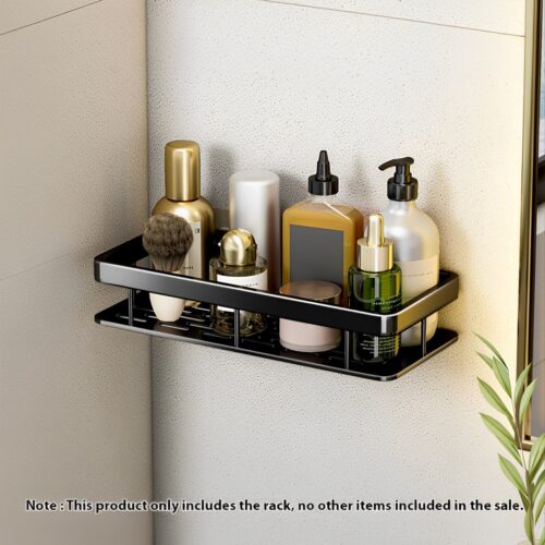 2x Black Wall-Mounted Bathroom Storage Organiser Shelf Rack - Image 2