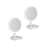 2x Round White Rechargeable LED Light Makeup Mirror Tabletop Vanity Decor