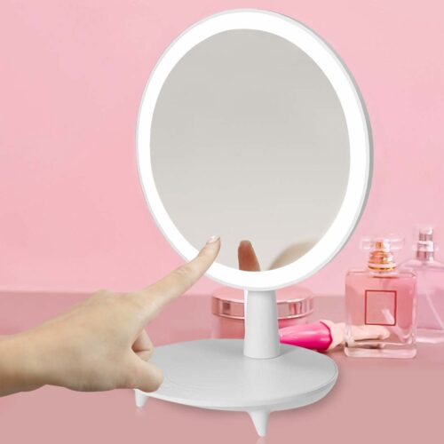 2x Round White Rechargeable LED Light Makeup Mirror Tabletop Vanity Decor - Image 3
