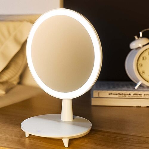 2x Round White Rechargeable LED Light Makeup Mirror Tabletop Vanity Decor - Image 5