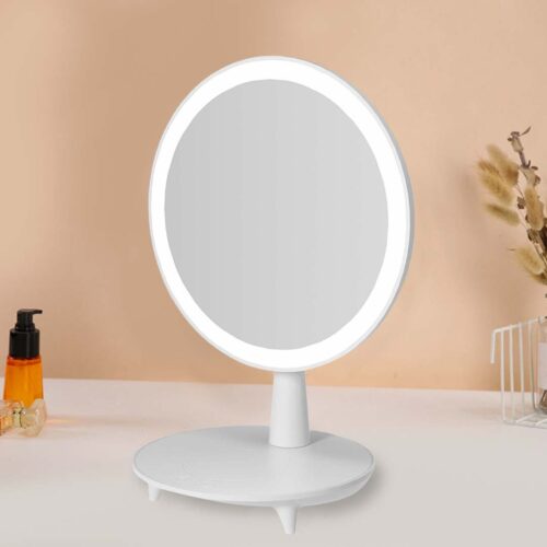 2x Round White Rechargeable LED Light Makeup Mirror Tabletop Vanity Decor - Image 8