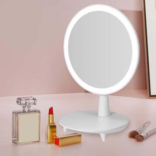 2x Round White Rechargeable LED Light Makeup Mirror Tabletop Vanity Decor - Image 9