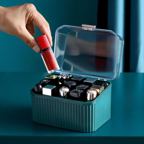 Green Cosmetic Jewelry Storage Organiser Set Makeup Brush Lipstick Holder Jewelry Storage Box with Handle - Image 4