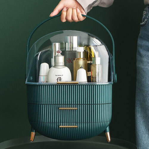 Green Cosmetic Jewelry Storage Organiser Set Makeup Brush Lipstick Holder Jewelry Storage Box with Handle - Image 9