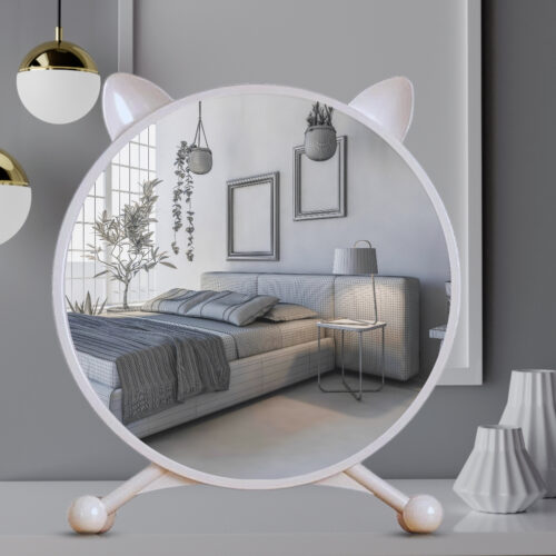 2x 40cm White Smart Makeup Bedroom Table Mirror Cat Ear - Image 4