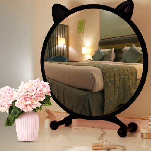 2x 40cm Black Smart Makeup Bedroom Table Mirror Cat Ear - Image 4