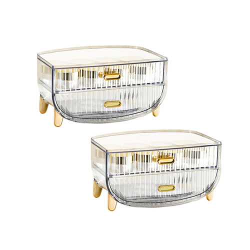 2x 2 Tier Transparent Countertop Cosmetic Storage Makeup Holder Jewelry Cabinet Bathroom Desk Drawer Vanity Organiser