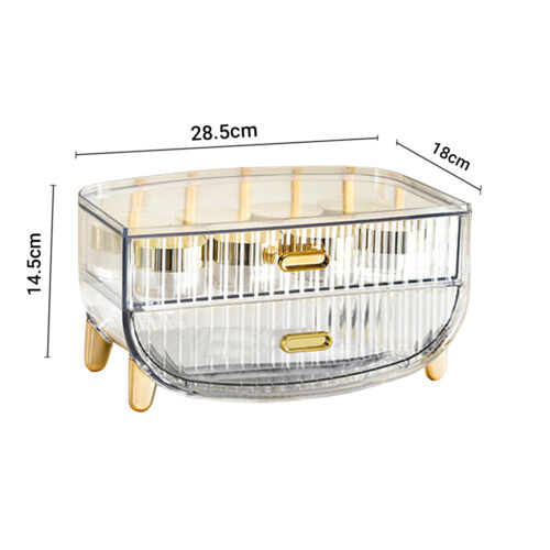 2x 2 Tier Transparent Countertop Cosmetic Storage Makeup Holder Jewelry Cabinet Bathroom Desk Drawer Vanity Organiser - Image 3