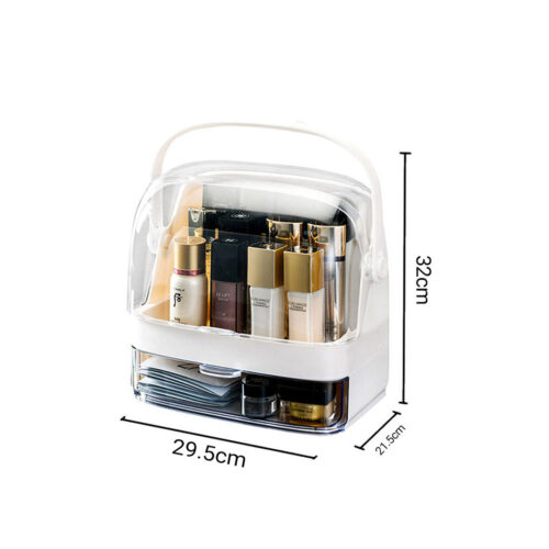 2x 2 Tier White Countertop Makeup Cosmetic Storage Organiser Holder Jewelry Storage Box with Handle - Image 2