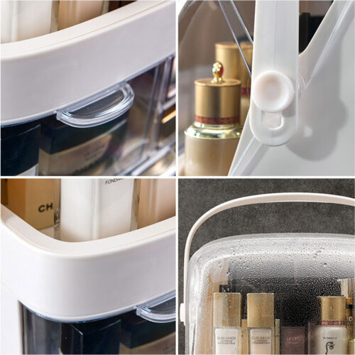 2x 2 Tier White Countertop Makeup Cosmetic Storage Organiser Holder Jewelry Storage Box with Handle - Image 3