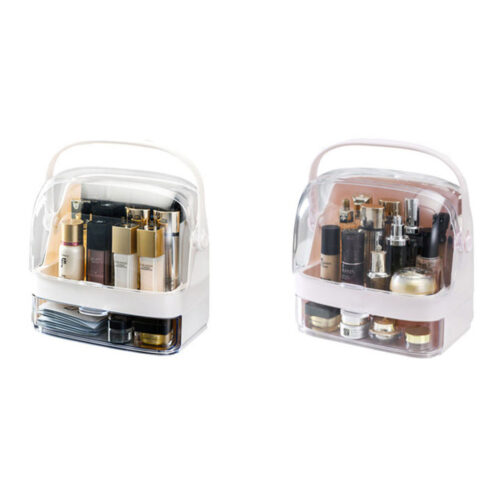 2x 2 Tier White Countertop Makeup Cosmetic Storage Organiser Holder Jewelry Storage Box with Handle - Image 4