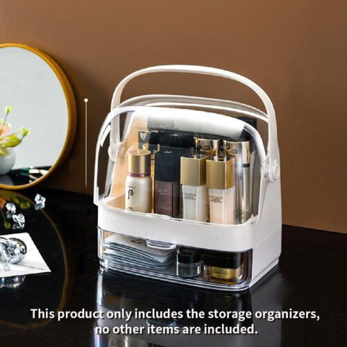 2x 2 Tier White Countertop Makeup Cosmetic Storage Organiser Holder Jewelry Storage Box with Handle - Image 5
