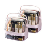 2x 2 Tier Pink Countertop Makeup Cosmetic Storage Organiser Holder Jewelry Storage Box with Handle