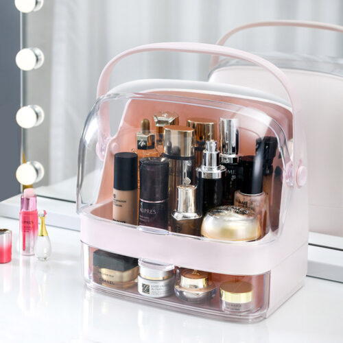 2x 2 Tier Pink Countertop Makeup Cosmetic Storage Organiser Holder Jewelry Storage Box with Handle - Image 3