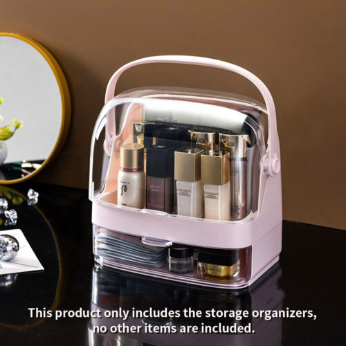 2x 2 Tier Pink Countertop Makeup Cosmetic Storage Organiser Holder Jewelry Storage Box with Handle - Image 7