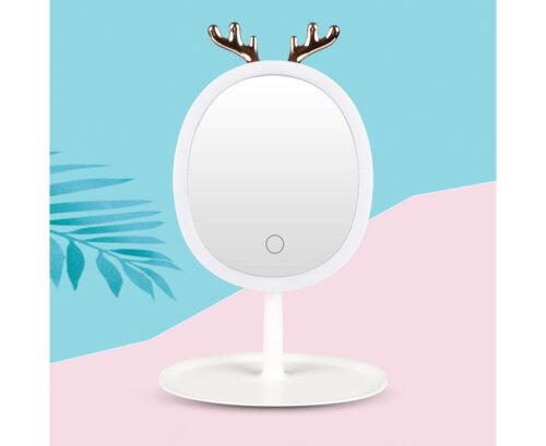 White Cosmetic Jewelry Storage Organiser with Antler LED Light Mirror Tabletop Vanity Set - Image 2