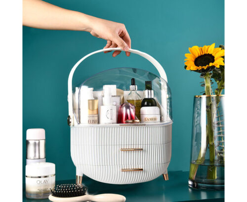 White Cosmetic Jewelry Storage Organiser with Antler LED Light Mirror Tabletop Vanity Set - Image 9
