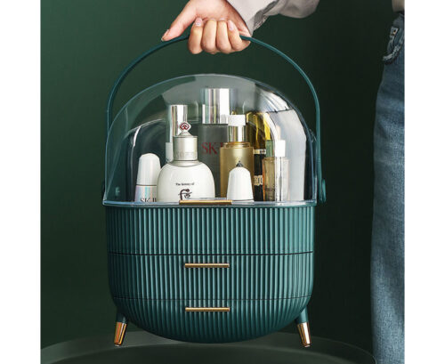 Green Cosmetic Jewelry Storage Organiser with Antler LED Light Mirror Tabletop Vanity Set - Image 3