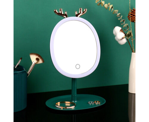 Green Cosmetic Jewelry Storage Organiser with Antler LED Light Mirror Tabletop Vanity Set - Image 7