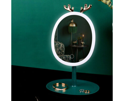 Green Cosmetic Jewelry Storage Organiser with Antler LED Light Mirror Tabletop Vanity Set - Image 8
