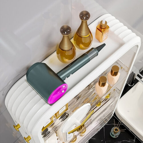 White Multi Tier Cosmetic Storage Rack Bathroom Vanity Tray Display Stand Organiser - Image 5