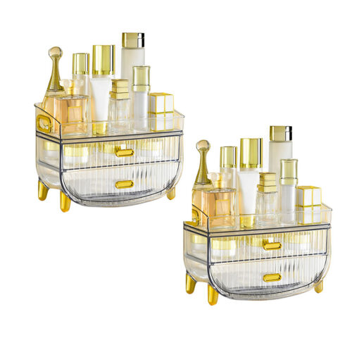 2x 3 Tier Transparent Countertop Cosmetic Storage Makeup Holder Jewelry Cabinet Bathroom Desk Drawer Vanity Organiser