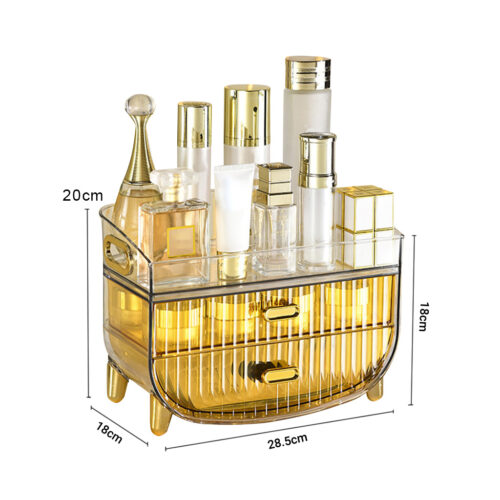 2x 3 Tier Golden Yellow Countertop Cosmetic Storage Makeup Holder Jewelry Cabinet Bathroom Desk Drawer Vanity Organiser - Image 6