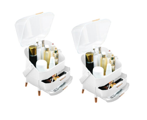 2x 29cm White Countertop Makeup Cosmetic Storage Organiser Holder Jewelry Storage Box with Handle