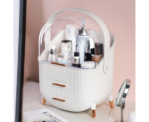 2x 29cm White Countertop Makeup Cosmetic Storage Organiser Holder Jewelry Storage Box with Handle - Image 2