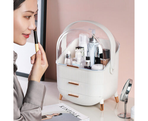 2x 29cm White Countertop Makeup Cosmetic Storage Organiser Holder Jewelry Storage Box with Handle - Image 3