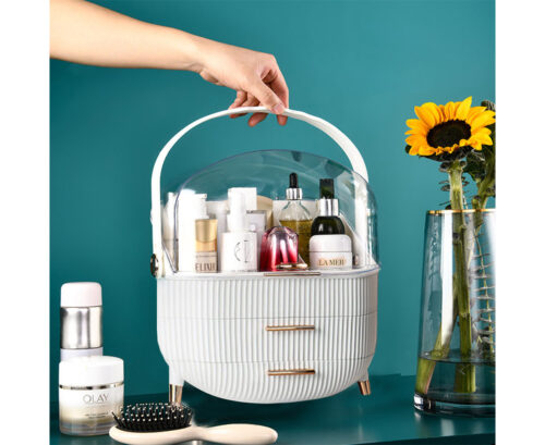 2x 29cm White Countertop Makeup Cosmetic Storage Organiser Holder Jewelry Storage Box with Handle - Image 4