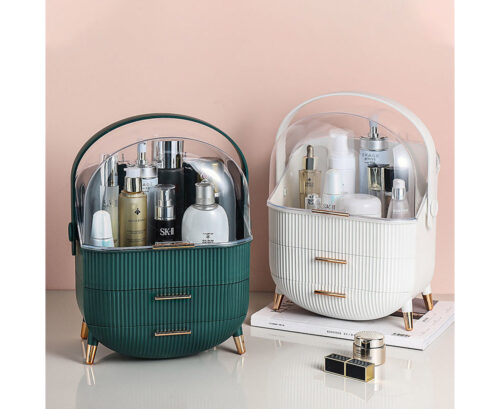 2x 29cm White Countertop Makeup Cosmetic Storage Organiser Holder Jewelry Storage Box with Handle - Image 5