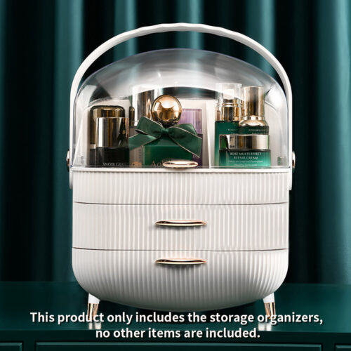 2x 29cm White Countertop Makeup Cosmetic Storage Organiser Holder Jewelry Storage Box with Handle - Image 7