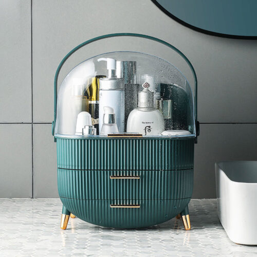 2x 29cm Green Countertop Makeup Cosmetic Storage Organiser Holder Jewelry Storage Box with Handle - Image 3