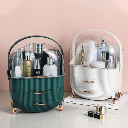 2x 29cm Green Countertop Makeup Cosmetic Storage Organiser Holder Jewelry Storage Box with Handle - Image 7