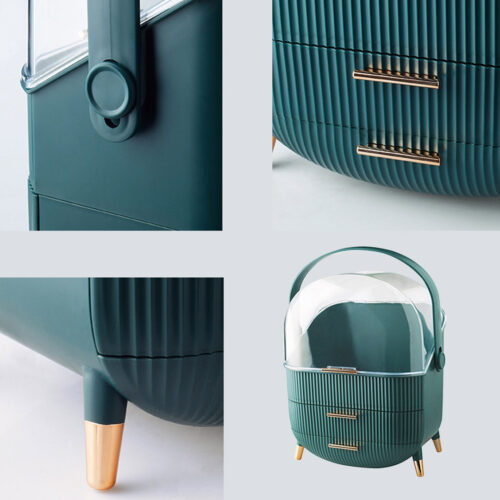 2x 29cm Green Countertop Makeup Cosmetic Storage Organiser Holder Jewelry Storage Box with Handle - Image 10