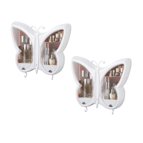 2x White Butterfly Shape Wall-Mounted Makeup Organiser Dustproof Waterproof Bathroom Storage Box