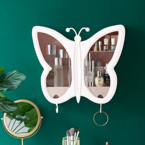 2x White Butterfly Shape Wall-Mounted Makeup Organiser Dustproof Waterproof Bathroom Storage Box - Image 3