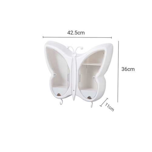 2x White Butterfly Shape Wall-Mounted Makeup Organiser Dustproof Waterproof Bathroom Storage Box - Image 6