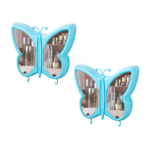 2x Blue Butterfly Shape Wall-Mounted Makeup Organiser Dustproof Waterproof Bathroom Storage Box